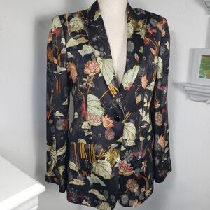 Etro Black w/ Oriental Floral Motif - Tiger Birds Lilly Pads Unisex Small